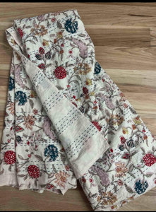 Handcrafted Cotton Kantha Quilt with Floral Block Print – Indian Handmade <b>Bedspread</b>, Traditional Coverlet for Twin & King Size B - Product Image 2