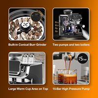 Cafetera Eléctrica Automática de Espresso de un Solo Tiro con Molinillo de Granos, Pantalla de Alto Rendimiento, 1560W, Carcasa de PP, para Hogar y Hotel