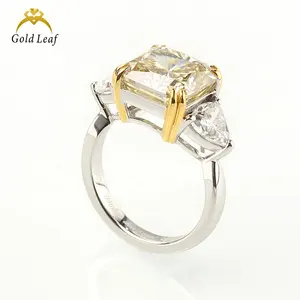 Kustom tiga batu berlian berkilau perhiasan cincin pernikahan putri wanita 925 Sterling Silver moissanite cincin