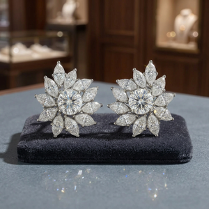 Flower <b>Stud</b> Earrings Women 925 <b>Silver</b> Diamond Round Brilliant Cut Classic Wedding Jewelry - Product Image 2