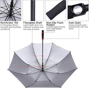 Sports Style Double Layers Windproof Uv Protective Waterproof Strong Fiberglass Frame Auto Open Custom Golf <b>Umbrella</b> With Logo - Product Image 3
