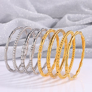 Custom High Quality 18K Gold Stainless Steel Beaded Bracelet Fashion Bamboo Bangles for Women - Product Image 4