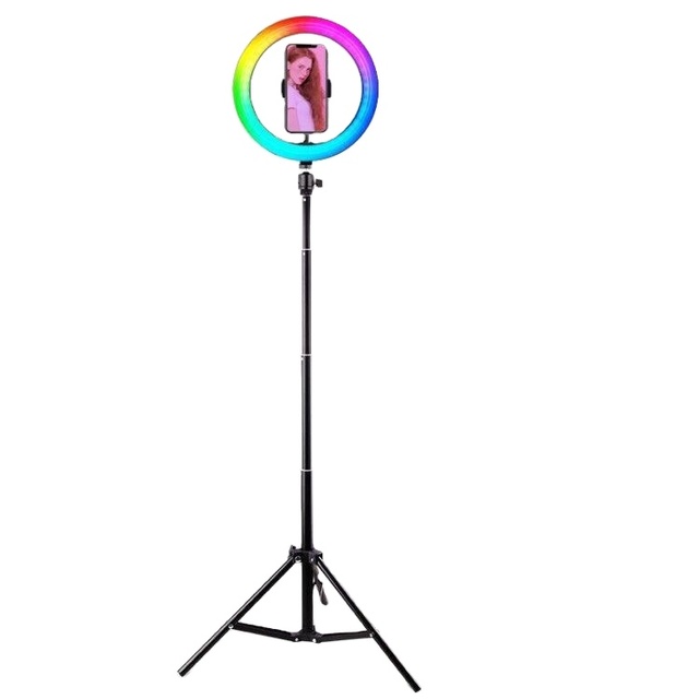 Selfie 10 Inch Rgb Led Circle Ring Light With Tripod Stand Remote Control Phone Holder Universal Laptop Tripod Floor Stand