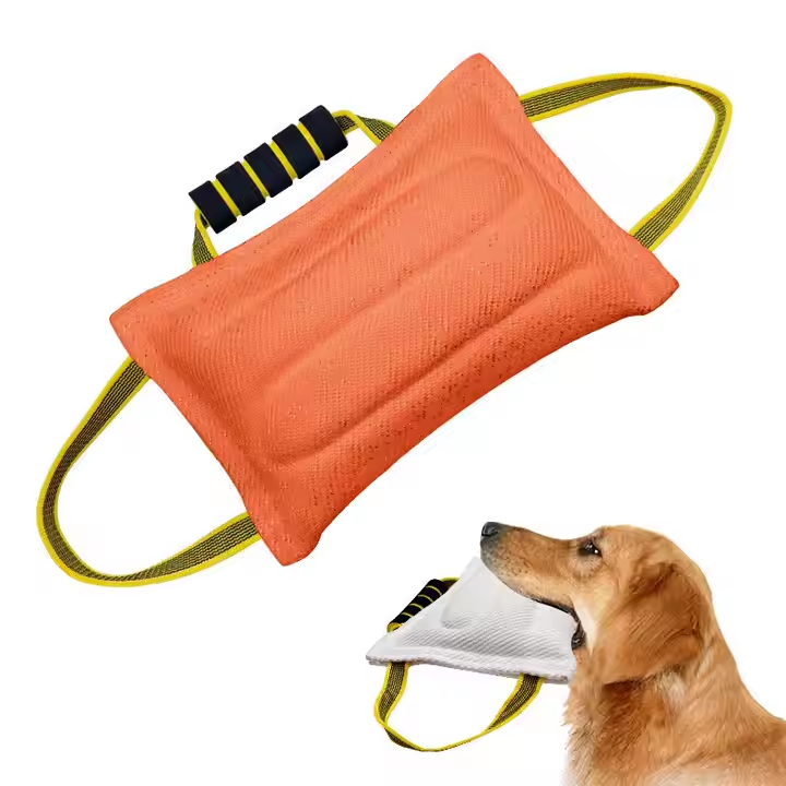 Wholesale High Quality New Design Solid Color Linen Durable Dog Training Bite Pillow with 3 Comfortable Strong Handles