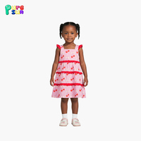 Robes d'été pour filles à manches bouffantes imprimées cerises, fabrication directe d'usine Puresun, 100% coton, longueur genou, personnalisables