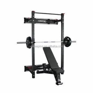 Gym Equipment Supplier Weight Training Wall Mount Folding Squat Power Rack With J-hooks And Spotter Arms