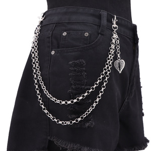 Heart Feather Pendant Double Layer Metal <b>Trouser</b> <b>Chain</b> Unisex Waist <b>Chain</b> Daily Wear Tibetan Silver Hip Hop Fashion Accessory - Product Image 2