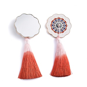 Chinese Element Custom Logo Cosmetic Brand Round Soft Enamel Small <b>Compact</b> Tassels <b>Mirror</b> - Product Image 1