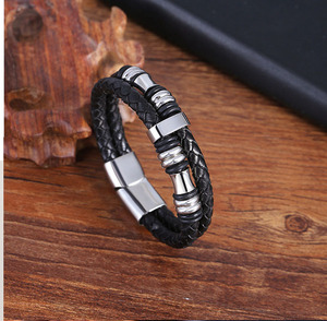 مشبك مغناطيسي من الفولاذ المقاوم للصدأ بتصميم كلاسيكي ، سوار مصنوع يدويًا من الجلد الطبيعي للرجال - Product Image 5