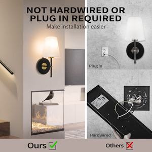 Lampe murale rechargeable C01 avec abat-jour en tissu, lampe murale sans fil classique nordique E26 LED pour hôtel, lampe de couloir - Product Image 6