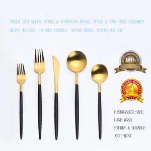 Wholesale Elegant 2 Tone Silverware Stainless Steel Cutlery 18/10 Gold Black Handle Wedding Flatware Set