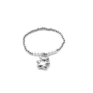 Stainless Steel <b>Beaded</b> <b>Bracelet</b> With Bear Charm Pearl And Metal Beads Fashion Jewelry For Women - Product Image 2