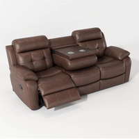 Canapé inclinable en cuir PU marron trois places avec table basse pour salon ou hôtel