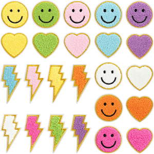 Patchs souriants DIY pour chapeaux, 55 mm de diamètre, personnalisables, thermocollants, en feutre non tissé et broderie chenille, motif visage souriant, pour tissus de chapeaux, prix usine - Product Image 1