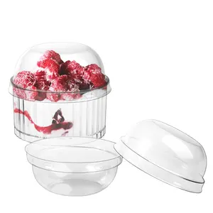 mini desserts cups with lids 4 oz clear round Classical fringe boxes with lid for Tasting Party hard Plastic Reusable washable