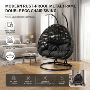 Sillón Colgante Tipo <span class=keywords><strong>Huevo</strong></span> Resistente para Dos Personas, <span class=keywords><strong>Columpio</strong></span> de Mimbre Extra Grande con Soporte, Carga Máxima 600 lb, Muebles de Patio para Negocios - Product Image 1