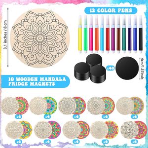<span class=keywords><strong>Kit</strong></span> de <span class=keywords><strong>peinture</strong></span> magnétique pour réfrigérateur en bois-Jouets de coloriage créatifs avec aimants en bois à peindre pour les activités d'artisanat d'art pour enfants - Product Image 2