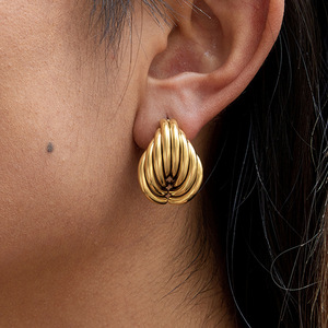 Huggie <b>Earrings</b> 18K <b>Gold</b> Stainless Steel Multi Layer Irregular Geometric Design Fashion <b>Dangle</b> <b>Earrings</b> - Product Image 2