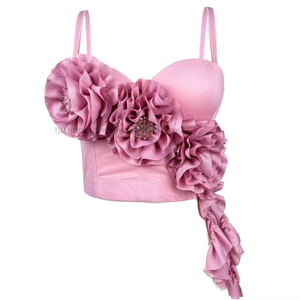 Nouveau Corset Halter Printemps à Motif Floral et Franges, avec Armatures et Coussinets, Coupe Ajustée, Tendance - Product Image 3