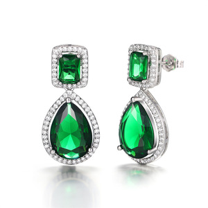 Eleganti Orecchini Pendenti a Goccia Verdi per Donne, Forma a Pera con Pietre Scintillanti, Gioielli da Sera e da Sposa, Vendita all'Ingrosso - Product Image 6