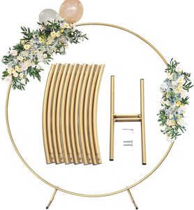 Arco de Boda Romántico con Decoración de Globos, Arco Redondo con Fondo Floral Dorado, Arco Circular de Metal - Product Image 6