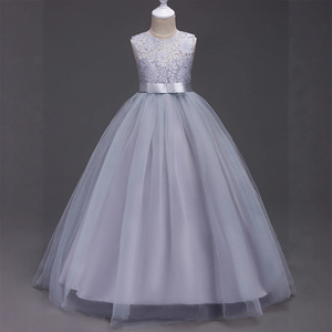 Children's Princess Dress Long Lace Ball Gown O-Neck Sleeveless Flower Girl Dress Gray White Purple Navy Blue Champagne Pink Red - Product Image 2