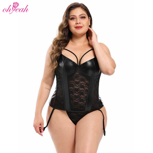 Taglie forti in pelle nera trasparente in <span class=keywords><strong>pizzo</strong></span> floreale a vita alta sottile modellante modellante per la pancia con perizoma - Product Image 2