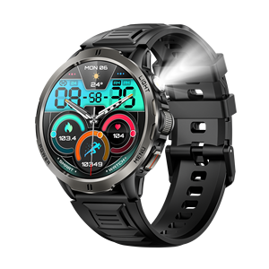 Nouvelle montre de sport intelligente KT92 avec batterie longue durée de 1100 mAh, étanche jusqu'à 30 m, boussole, lampe torche LED, appels sans fil - Product Image 1