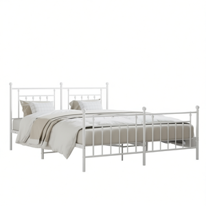 Struttura letto matrimoniale in acciaio verniciato a polvere bianca, letto rettangolare in metallo, mobili tradizionali per camera da letto - Product Image 1