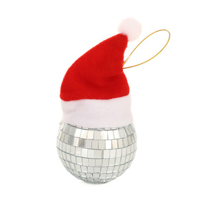 Yi Sugar Argent Mousse Mini Chapeau De Père Noël Ornements Suspendus Arbre De Noël Boule Brillante Disco Miroir Boule - Product Image 5