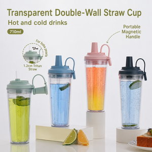 Großhandel Doppelwandiger Kunststoff-Trinkbecher mit großem Loch für Perlenmilchtee, tragbarer Wasserbecher mit Griff für Café und Bubble <span class=keywords><strong>Tea</strong></span> - Product Image 2