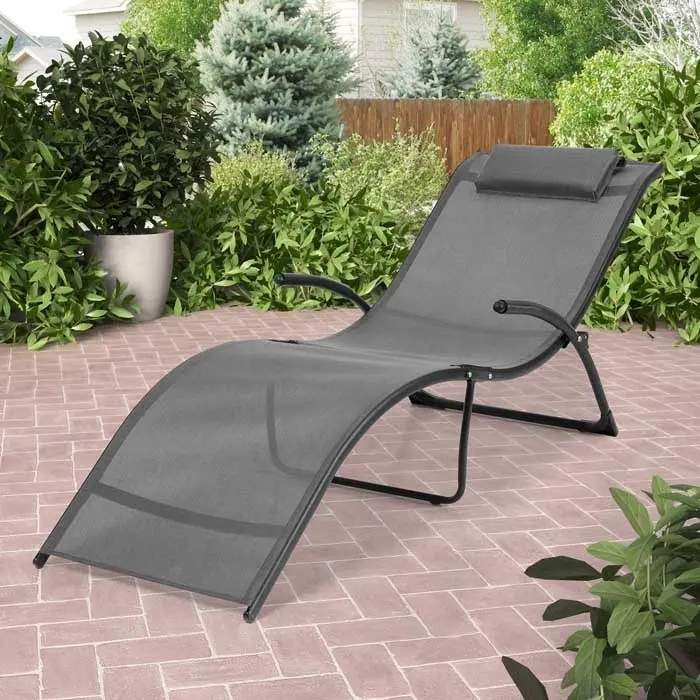 Pieghevole Lettino Outdoor Intelligente Pratico Relax Sdraio da spiaggia Sedia con Braccioli Cuscino Riposo per Patio Giardino e Prato