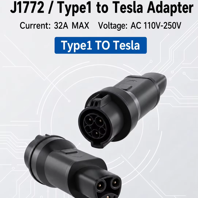 OEM Type 1 J1772 to Tesla NACS EV Charging Adapter 32A 7.2KW Custom Compatible with Tesla Model S, Model X, Model Y, Cybertruck