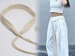 Ceinture nouée pour femme en <span class=keywords><strong>corde</strong></span> 100% coton, style simple et polyvalent, <span class=keywords><strong>avec</strong></span> nœud chinois, pour robes et pulls, nouvelle collection - Product Image 2