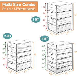 Clear Makeup <strong>Drawer</strong> Storage Organizer Box Dustproof 20 <strong>Drawers</strong> 4 <strong>Set</strong> Cosmetic Storage Bin Acrylic Office Desk Organizer