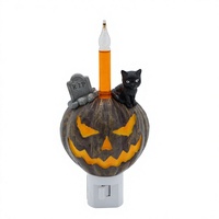Lampe de nuit LED chat citrouille à bulles scintillantes, à brancher, éclairage décoratif vacillant, décoration d'Halloween pour la maison, lampe de bureau à lumière douce et chaude