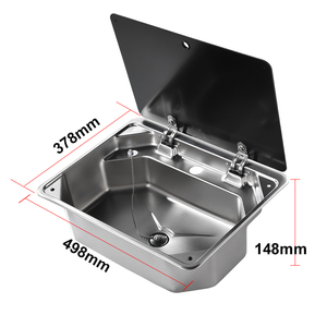 Lavello in Acciaio Inox per <span class=keywords><strong>Camper</strong></span> con Coperchio e Doppio Rubinetto - Set Lavello Salvaspazio Quadrato per Cucina di <span class=keywords><strong>Camper</strong></span> - Product Image 4