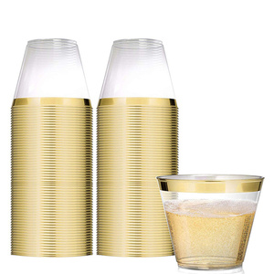 Wholesale Disposable Hard Plastic <b>Cups</b> 9 oz <b>Gold</b> for Wedding Christmas Birthday Parties - Product Image 1