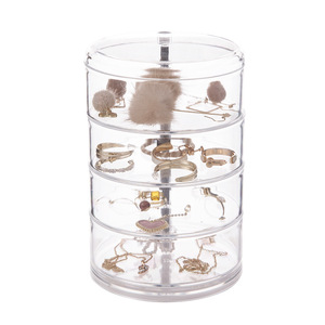 Multi Layer Transparent Rotating Jewelry Box For Earrings Bracelets Necklaces Dustproof Storage Round Four Tier Organizer - Product Image 5