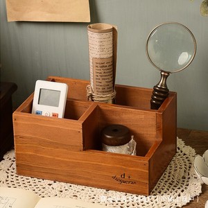 Wooden Desktop Storage <b>Box</b> With Partitions Retro Color Stationery Organizer For Office Supplies And <b>Makeup</b> Brushes - Product Image 1