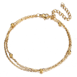 <span class=keywords><strong>Tobillera</strong></span> de doble capa para mujer, pulsera de tobillo Simple con cuentas, joyería de moda, tobilleras de acero inoxidable - Product Image 1