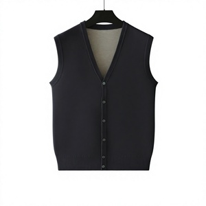 Men's Knitted Sleeveless V-Neck Vest Solid Color Button Front Autumn Wear Sweater Top - Product Image 2
