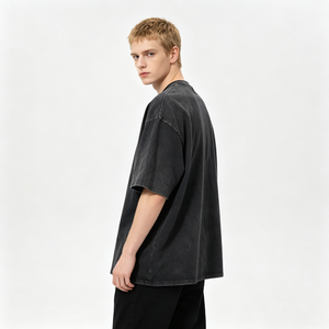 T-shirt Homme Oversize en Coton Pur Délavé à l'Acide, Col Rond, Logo Brodé, Design Personnalisé, Robuste et Effet Vieilli - Product Image 1