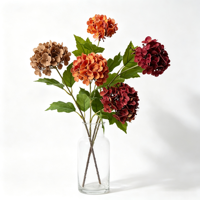 Bunga Hydrangea Snowball Premium Buatan, Gaya Vintage Musim Gugur untuk Dekorasi Rumah, Pesta, dan Ruang Tamu, Rangkaian Bunga Warna Maroon, Dekorasi Musim Gugur