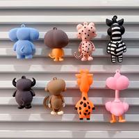 Dessin animé 3d animaux figurines en caoutchouc souple porte-clés sac breloques Pvc pendentifs singes Lions éléphants bricolage jouet accessoires