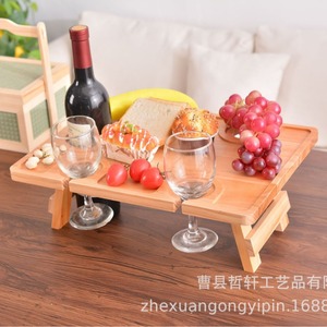 Wooden Foldable <b>Tray</b> With Cup Holders Rectangle 40x29.5x14cm For Drink Food <b>Storage</b> <b>Trays</b> - Product Image 3