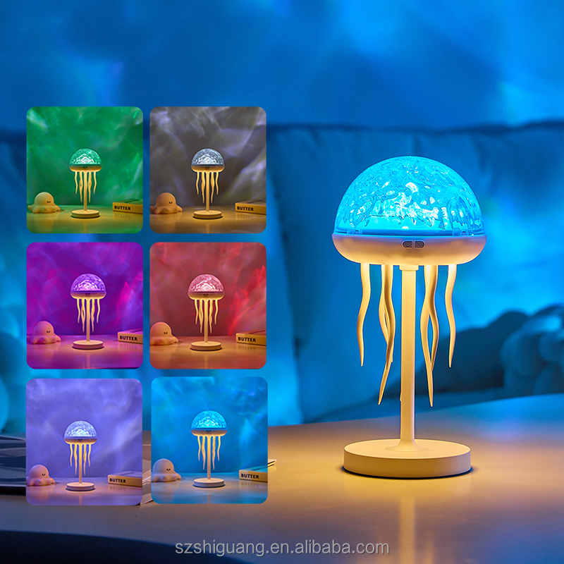 Dynamic Rechargeable Jellyfish LED Projection Night Light Colorful Remote Control Floating Decoration Table Lamp for Relaxation