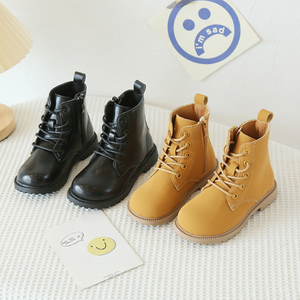 British Retro Children's Leather Boots <b>Boys</b> and Girls Boots Flat Heeled Boots - Product Image 5
