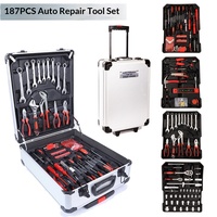 Ensemble d'outils combinés en acier au carbone de 499 pièces pour la maison, coffret en aluminium, boîte à outils de 187 pièces, clés à cliquet et clés à fourche, 1 ensemble pour la maison