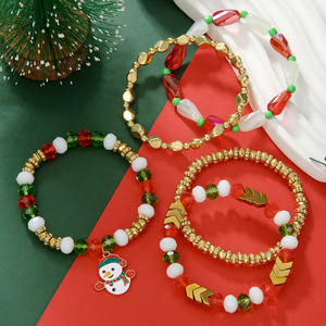 Christmas <b>Bracelet</b> Set With <b>Crystal</b> Beads Snowman Charm Polymer Clay Jewelry Unisex Fashion Beaded <b>Bracelets</b> - Product Image 3